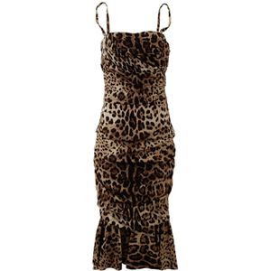 Dolce & Gabbana, Kleedjes, Dames, Bruin, 3Xs, Luipaardprint Zijden Jurk Mouwloos Kuitlengte