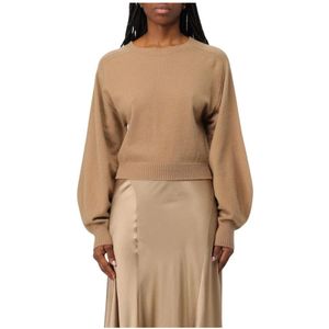 Alberta Ferretti, Truien, Dames, Beige, S, Kasjmier, Beige Crew Neck Pullover Sweater