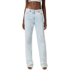 Elisabetta Franchi, Jeans, Dames, Blauw, W29, Denim, Denim Palazzo Broek met Juweel Details