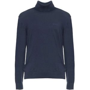 Guess, Truien, Heren, Blauw, XL, Turtleneck Gebreide Trui met Geborduurd Logo