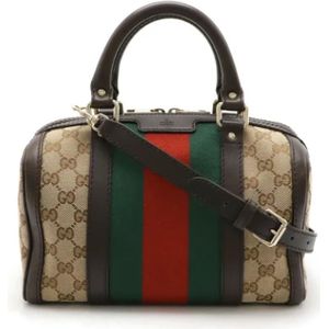 Gucci Vintage, Pre-owned, Dames, Beige, ONE Size, Leer, Tweedehands Canvas handtassen