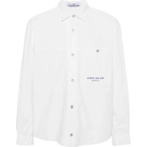 Stone Island, Overhemden, Heren, Wit, L, Katoen, White Marina Overshirt