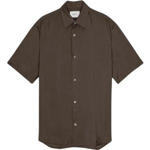 Nn07, Overhemden, Heren, Bruin, M, Twill overhemd met parelmoerknopen