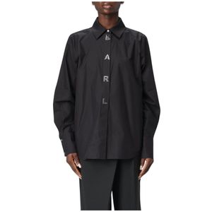 Karl Lagerfeld, Blouses & Shirts, Dames, Zwart, M, Versierde Popeline Overhemd