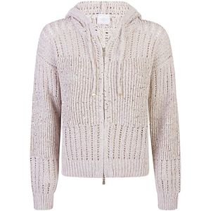 Eleventy, Truien, Dames, Beige, L, Katoen, Gestreept Vest met Capuchon en Volledige Rits