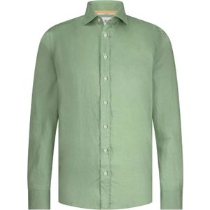 State of Art, Overhemden, Heren, Groen, 2Xl, Linnen, Effen Linnen Overhemd Lange Mouw