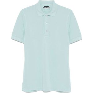 Tom Ford, Tops, Heren, Blauw, XL, Katoen, Blauw Polo Shirt met Logo Borduursel