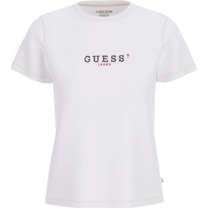 Guess, Tops, Dames, Wit, S, Katoen, Klassieke Ronde Hals Geborduurd T-shirt