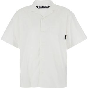 Palm Angels, Overhemden, Heren, Wit, L, Katoen, Bowling Shirt met Cubaanse Kraag