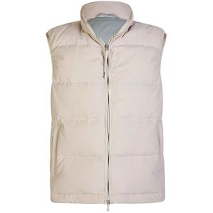 Eleventy, Jassen, Heren, Beige, XL, Wol, Nylon Wol Gilet Piping Regular Fit