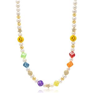 Nialaya, Accessoires, Heren, Geel, S, Parel Choker met Dobbelstenen