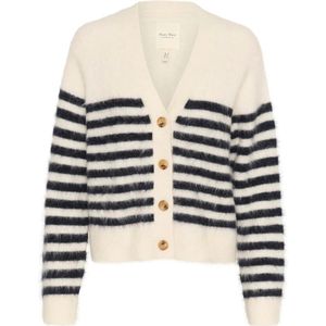 Part Two, Truien, Dames, Blauw, S, Polyester, Navy gestreepte gebreide trui met knopen