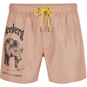 Iceberg, Badkleding, Heren, Roze, L, Poederroze zwemshorts met rubberen prints in dezelfde kleur en contrasterend trekkoord