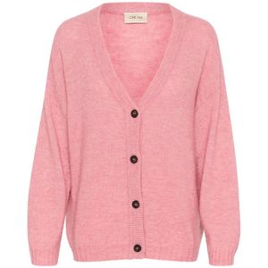 Cream, Truien, Dames, Roze, L, Wol, Gebreide Vest met V-Hals en Knopen