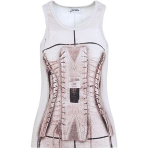 Jean Paul Gaultier, Tops, Dames, Veelkleurig, XS, Geribbelde tanktop met print