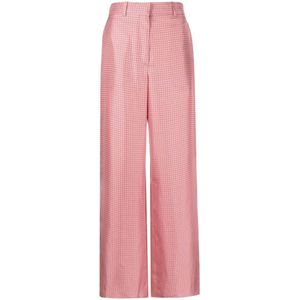 Lanvin, Broeken, Dames, Roze, S, Geometric-Print Wide-Leg Zijden Broek