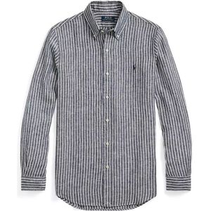 Polo Ralph Lauren, Overhemden, Heren, Blauw, M, Linnen, Navy Blauw Gestreept Linnen Overhemd