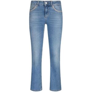Liu Jo, Jeans, Dames, Blauw, W28, Katoen, Flare Jeans met Strass Versiering