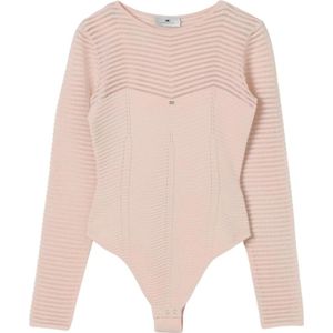 Elisabetta Franchi, Tops, Dames, Roze, S, Geribbelde Gebreide Bodysuit Zwart