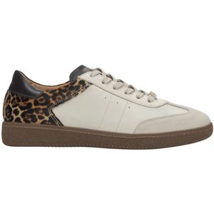 Estro, Schoenen, Dames, Veelkleurig, 40 EU, Leer, Beige sneakers met luipaardprint