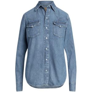 Polo Ralph Lauren, Blouses & Shirts, Dames, Blauw, S, Denim, Denim Overhemd met Plooitjes Achteraan