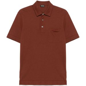 Ermenegildo Zegna, Tops, Heren, Rood, M, Katoen, Katoenen polo shirt met 3 knopen, Italië