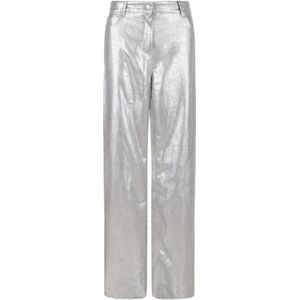Max Mara, Broeken, Dames, Grijs, 2Xs, Linnen, Zilver Linnen Straight-Fit Broek
