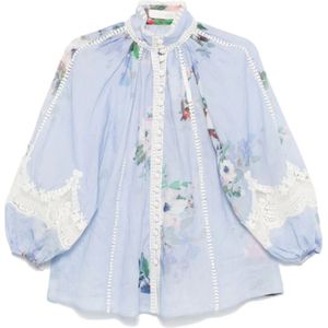 Zimmermann, Blouses & Shirts, Dames, Blauw, L, Everley Blouse met Kant