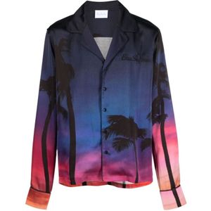 Blue Sky Inn, Overhemden, Heren, Blauw, S, Langarmshirt met logo-print en grafische print