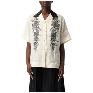 Zimmermann, Blouses & Shirts, Dames, Beige, S, Linnen, Geborduurde Linnen Overhemd, Beige