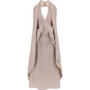Fendi, Kleedjes, Dames, Beige, S, Wol, Midi-jurk