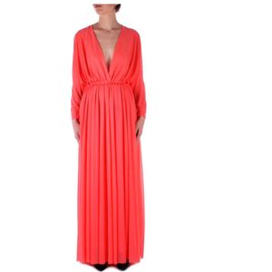 Pinko, Kleedjes, Dames, Rood, S, Polyester, Koraalrood Rug Gedrapeerde Jurk