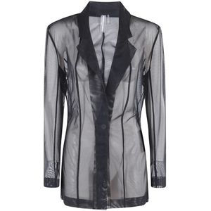 Norma Kamali, Jassen, Dames, Zwart, S, Mesh Blazer met Velcrosluiting