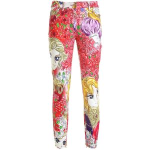 Moschino, Broeken, Dames, Veelkleurig, S, Katoen, Rode Marie Antoinette Print Broek