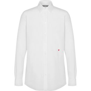 Moschino, Overhemden, Heren, Wit, S, Katoen, Wit Hart Geborduurd Overhemd