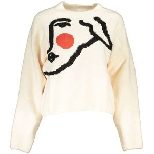 Desigual, Truien, Dames, Wit, L, Witte Trui met Lange Mouwen Geborduurd Logo
