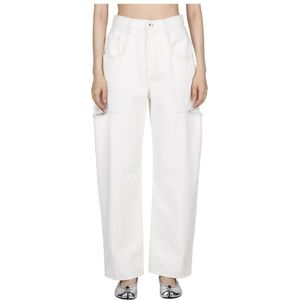Maison Margiela, Jeans, Dames, Wit, 2Xs, Denim, Denim Broek met Gaten en Uitsparingen aan de Zijkant