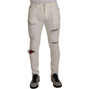 Dolce & Gabbana, Jeans, Heren, Wit, S, Denim, Elegante witte Skinny Denim Jeans