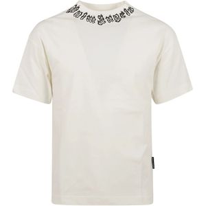 Palm Angels, Tops, Heren, Beige, M, Katoen, Zwart Logo Tee Polos
