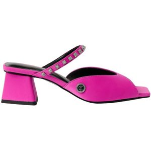 Just Cavalli, Schoenen, Dames, Roze, 37 EU, Satijn, Satijnen Sandaal met Metalen Details