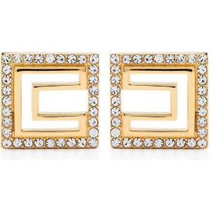 Elisabetta Franchi, Accessoires, Dames, Geel, ONE Size, Goudkleurige Logo Oorbellen Set