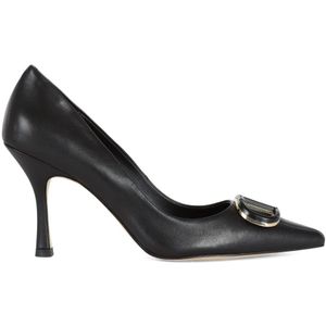 Twinset, Schoenen, Dames, Zwart, 36 EU, Leer, Leren Logo Plaat Hakken