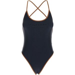 Philosophy di Lorenzo Serafini, Badkleding, Dames, Zwart, M, Zwart Badpak met Gekruiste Bandjes van Technische Stof
