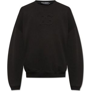 Dolce & Gabbana, Sweatshirts & Hoodies, Heren, Zwart, XS, Katoen, Sweatshirt met reliëf logo