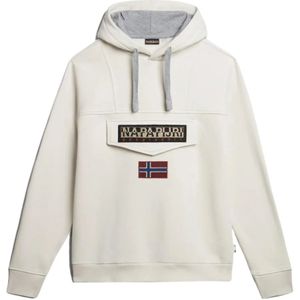 Napapijri, Sweatshirts & Hoodies, Heren, Beige, M, Hoodie met Vlaglogo Wit