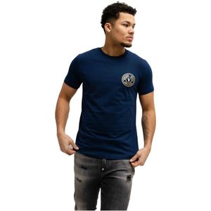 Versace Jeans Couture, Tops, Heren, Blauw, XL, Katoen, V-Embleem T-Shirt Heren Donkerblauw