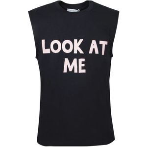 JW Anderson, Tops, Heren, Blauw, M, Katoen, Gedurfd Frontprint Mouwloze Tanktop