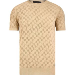 Karl Lagerfeld, Truien, Heren, Beige, XL, Katoen, Beige rok met monogram gebreid patroon