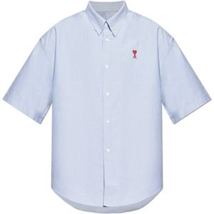 Ami Paris, Overhemden, Heren, Blauw, S, Katoen, Kortemouwenshirt