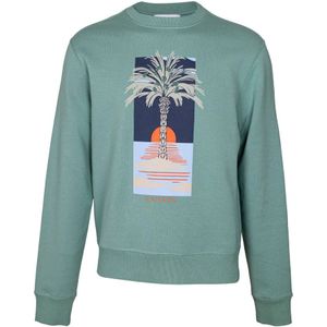 Lanvin, Sweatshirts & Hoodies, Heren, Groen, S, Katoen, Groene Katoenen Sweatshirt met Voorkant Print